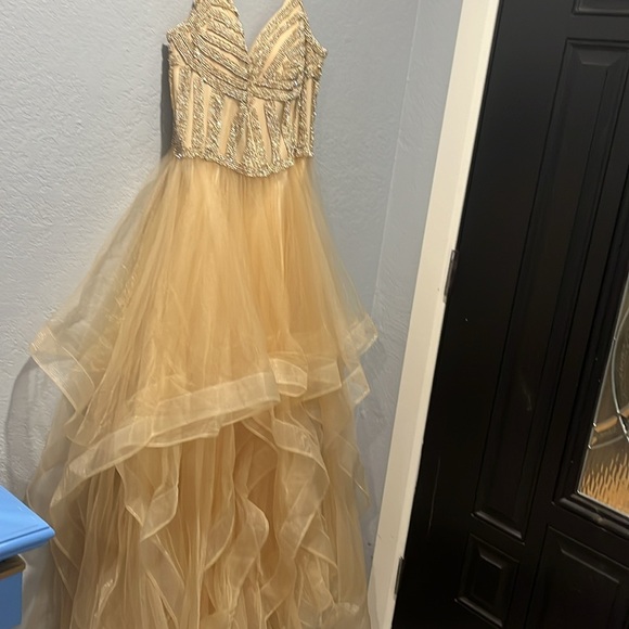 Vestido para fiesta color dorado Sz L - Picture 4 of 7